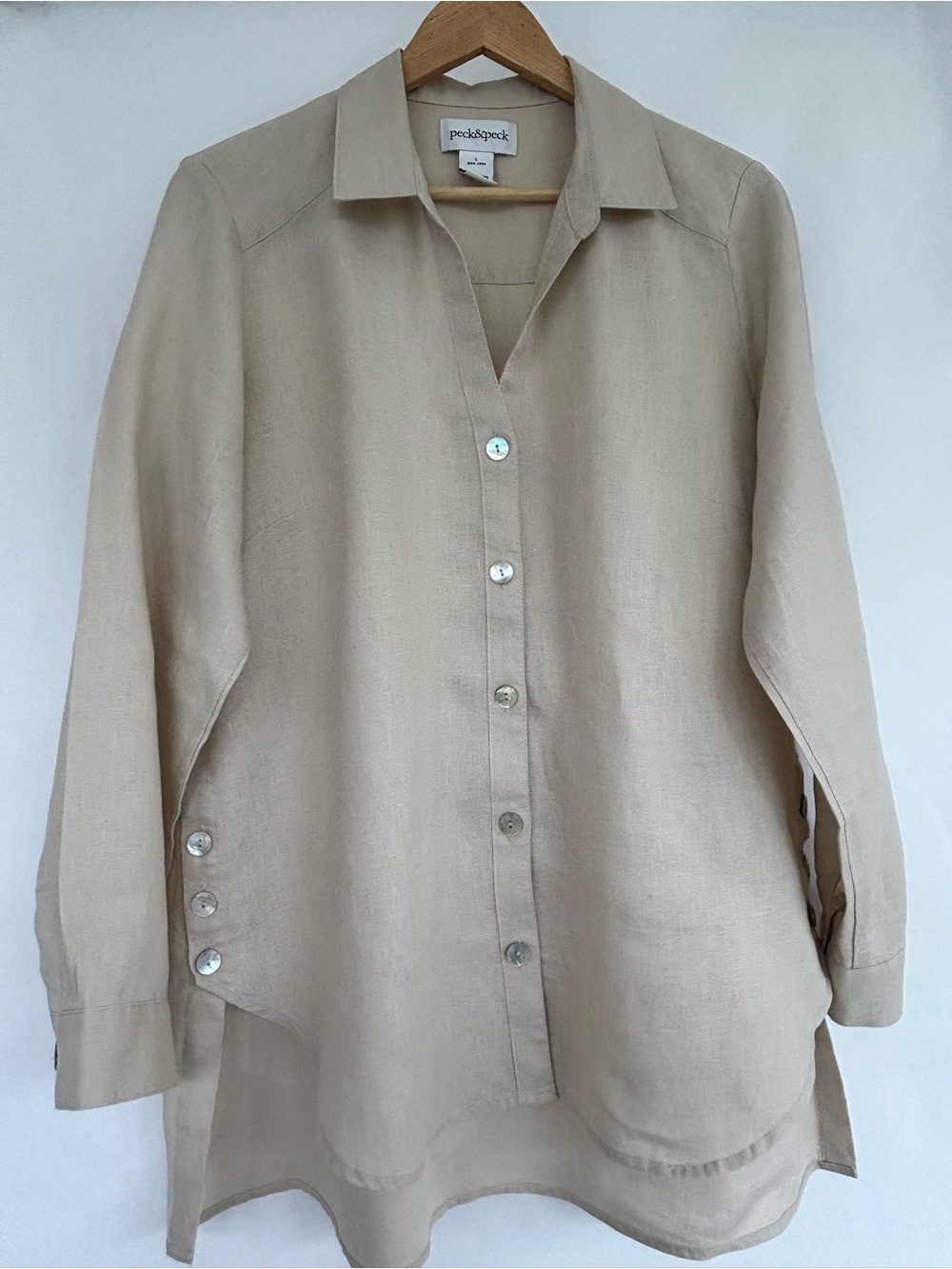 Peck & Peck, Beige, 100% Linen Button-Front Tunic, large